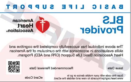 Basic Life Support card with information.